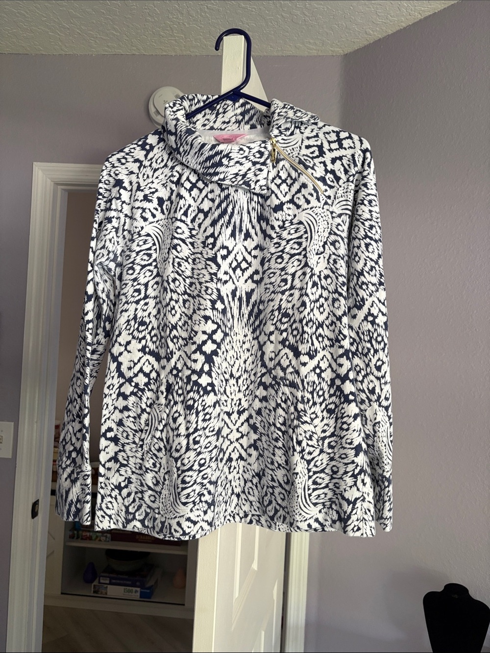 Lilly Pulitzer White and Navy Patterned Tunic